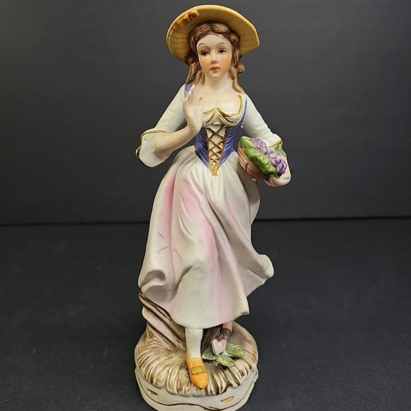 Porcelain Figure of Lady with Basket of Grapes 7" - Picture 1 of 10